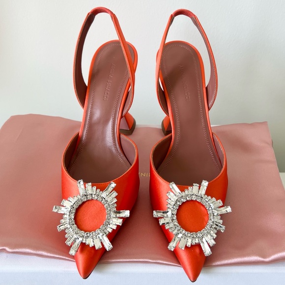 Amina Muaddi Begum Sling Heels in Orange - Picture 2 of 5